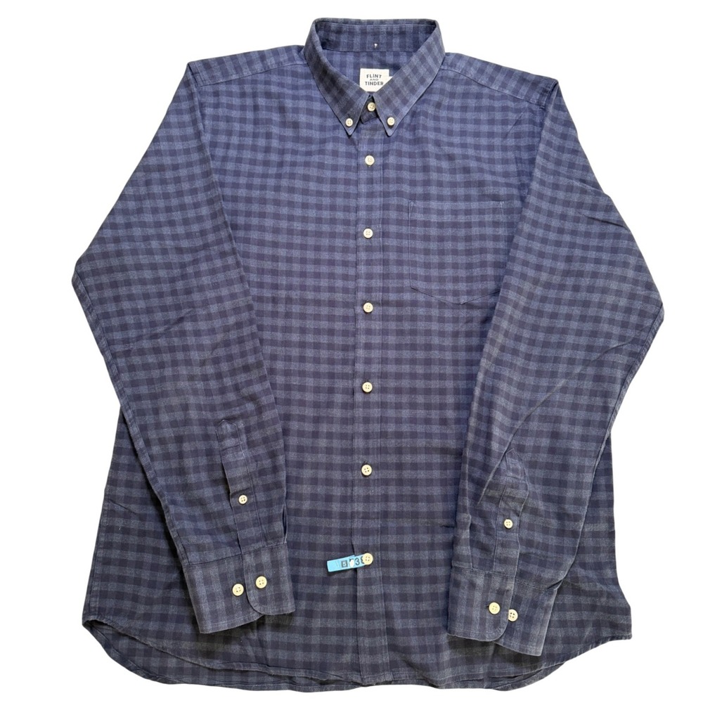 Flint and‎ Tinder Mens XL Gingham Check Button Down Shirt Navy Blue F-210017